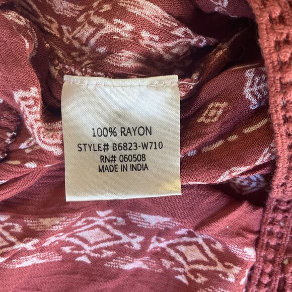 Blue Rain Women Maxi Skirt L Rust Geometric Bohemian Rayon 41” Long - Picture 3 of 7